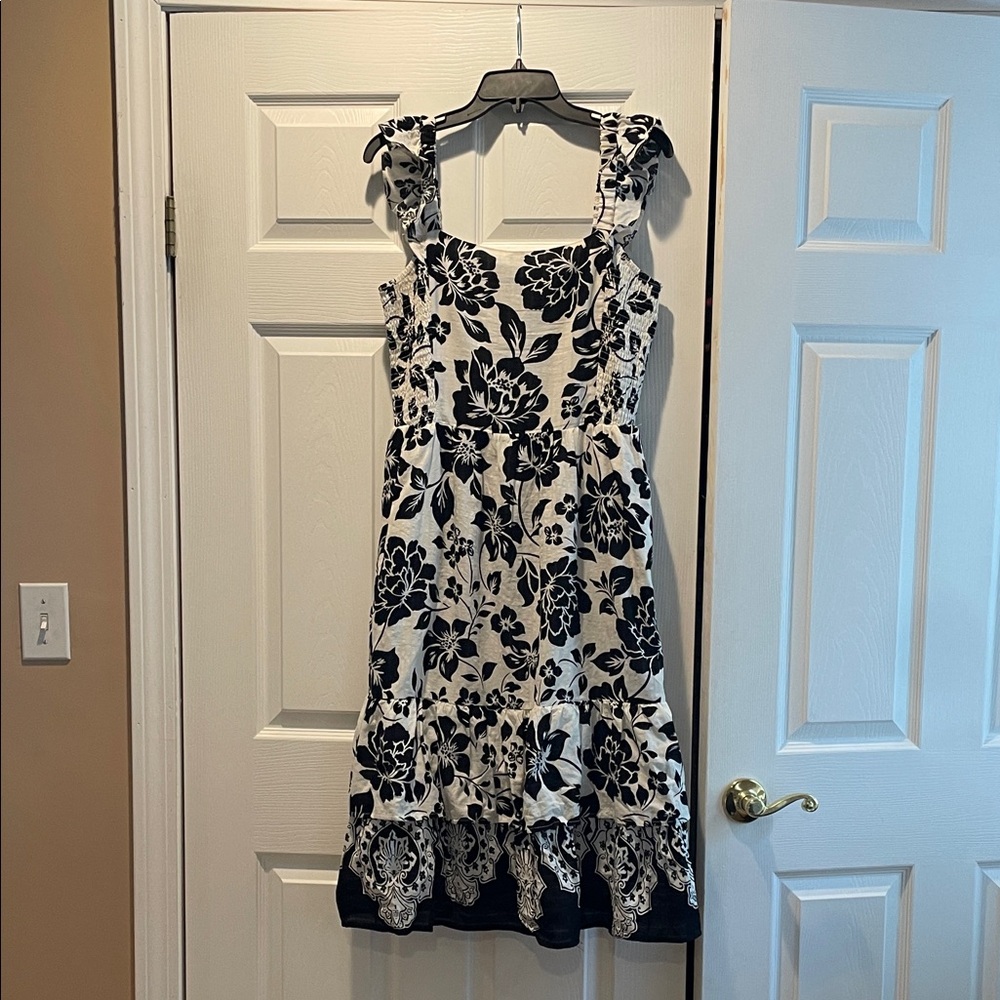 Draper James Black and Cream Floral Midi Dress